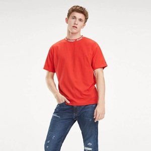Tommy Hilfiger pánské červené tričko Collar